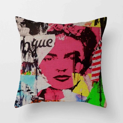 Housse de coussin en lin avec tête auto-peinte