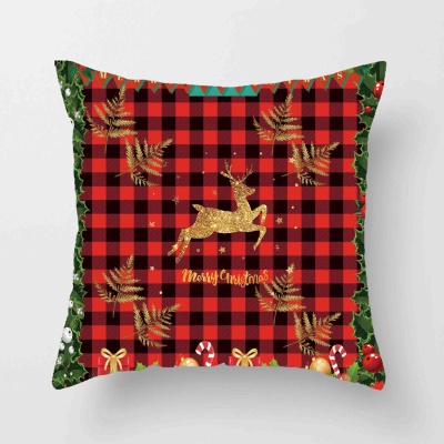 Housse de coussin  à carreaux imprimé en lin