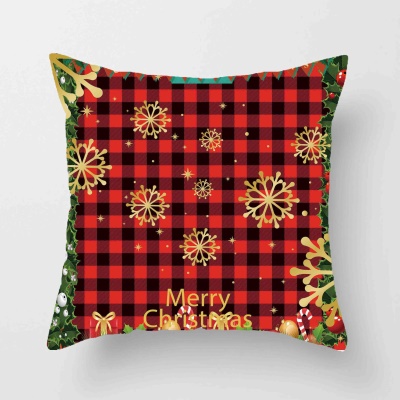 Housse de coussin  à carreaux imprimé en lin