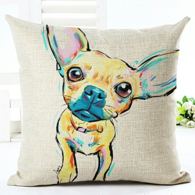 Taie d'oreiller motif chiot imprimé en lin