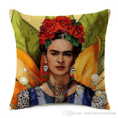 Housse de coussin  en lin imprimé Autoportrait numérique