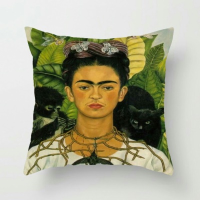Housse de coussin  en lin imprimé Autoportrait numérique