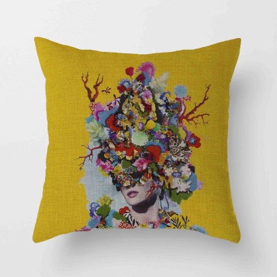 Housse de coussin en lin avec tête auto-peinte