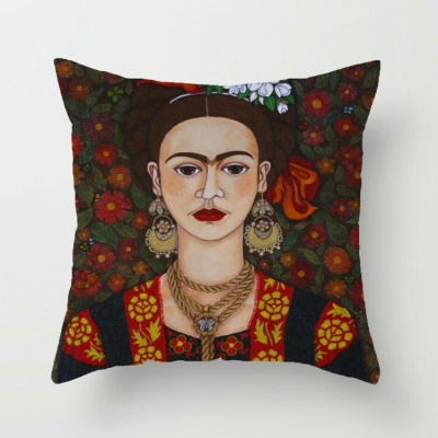 Housse de coussin  en lin imprimé Autoportrait numérique