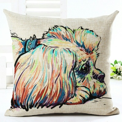 Taie d'oreiller motif chiot imprimé en lin