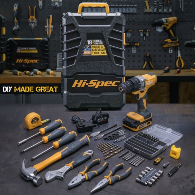 Hi-Spec Outils Jeu de 81 pièces pour perceuses électriques au lithium 18V Outils de quincaillerie
