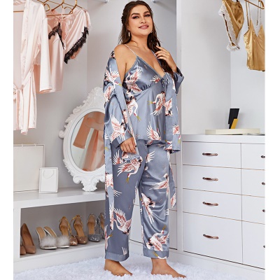 Pyjama femme 3 pièces Simulation soie Sling Pantalon Robe