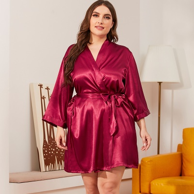Pyjama femme Ice Silk Soie tissée ceinture taille fermée