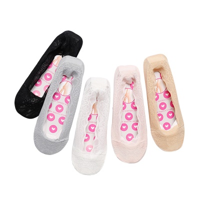 Chaussettes femmes dentelle silicone antidérapant paon laine