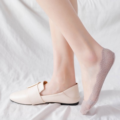 Chaussettes pour femmes dentelle dentelle fond de coton talon de silicone