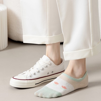 Chaussettes femmes bouche peu profonde invisible respirant petites fleurs