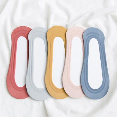 Chaussettes pour femmes couleur brillante soie glacée fond de coton bouche peu profonde Silicone antidérapant