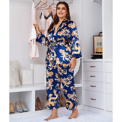 Pyjama femme 3 pièces Simulation soie Sling Pantalon Robe