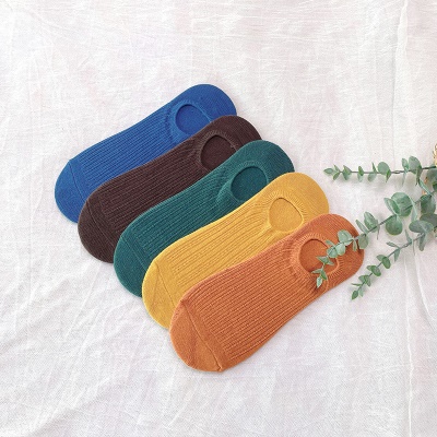 Chaussettes pour femmes couleur unie double aiguille coton