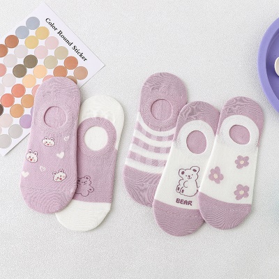 Chaussettes pour femmes violet ours à bouche claire en coton
