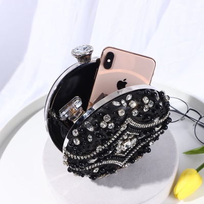 Sac de soirée pour femmes noir strass artificiel avec une seule chaîne
