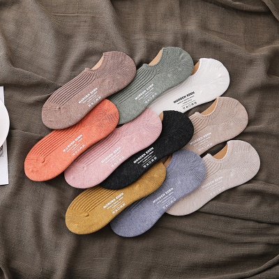 Chaussettes femmes bouche claire Invisible Chaussettes en coton couleur unie