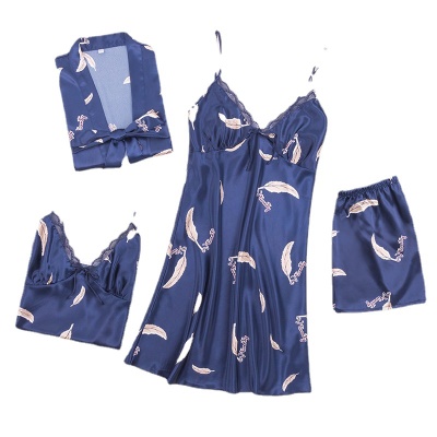 Pyjama femme ensemble de quatre pièces en soie de glace tissée