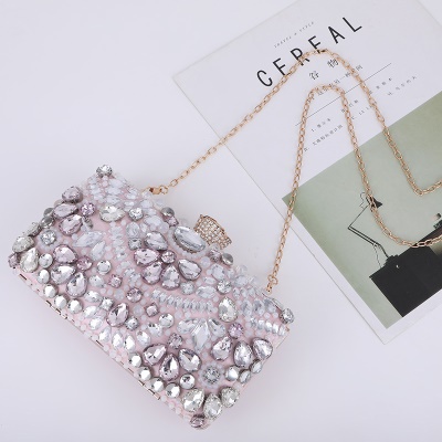 Sac de soirée pour femme sac chaîne épaule unique diamant artificiel satin
