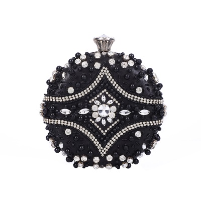 Sac de soirée pour femmes noir strass artificiel avec une seule chaîne