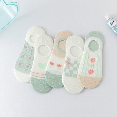 Chaussettes femmes bouche peu profonde invisible respirant petites fleurs
