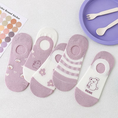 Chaussettes pour femmes violet ours à bouche claire en coton