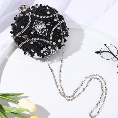 Sac de soirée pour femmes noir strass artificiel avec une seule chaîne