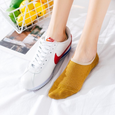 Chaussettes femmes bouche peu profonde Silicone coton antidérapant
