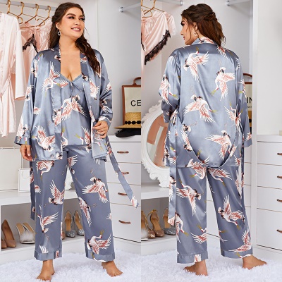 Pyjama femme 3 pièces Simulation soie Sling Pantalon Robe