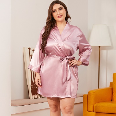Pyjama femme Ice Silk Soie tissée ceinture taille fermée