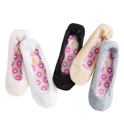 Chaussettes femme en  dentelle Silicone antidérapant fond de coton