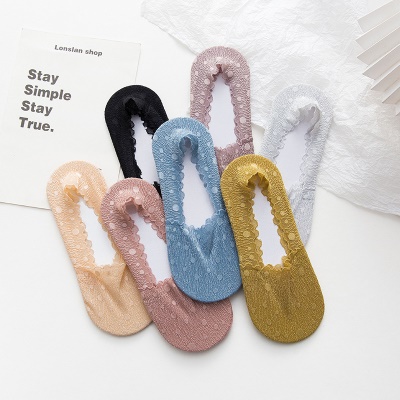 Chaussettes femme en dentelle bouche peu profonde fond de coton