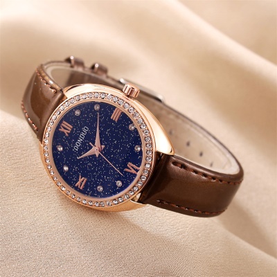 Montres dames aiguilles disque nacré bracelet en cuir imperméable