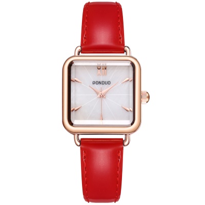 Montres pour dames cadran carré en acier/bracelet en cuir étanche