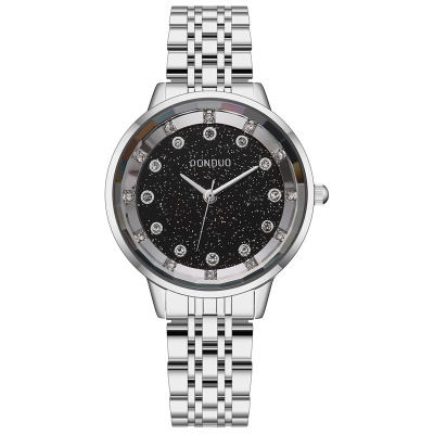 Montre pour femmes boucle en acier inoxydable sertie de diamants en alliage de zinc