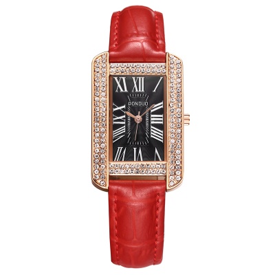 Montres pour dames chiffres romains carrés aiguilles bracelet en cuir de vache