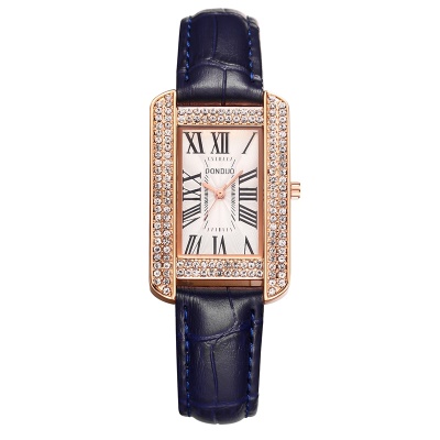 Montres pour dames chiffres romains carrés aiguilles bracelet en cuir de vache