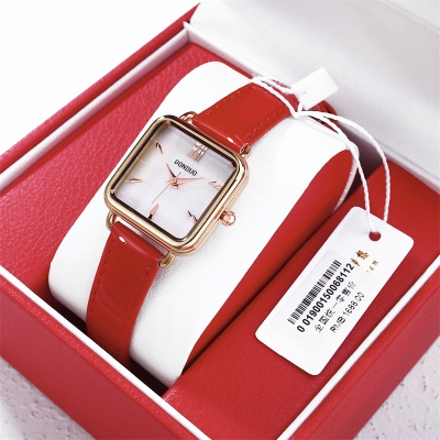 Montres pour dames cadran carré en acier/bracelet en cuir étanche