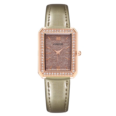 Montre pour dames avec diamant cadran carré bracelet en cuir nacré