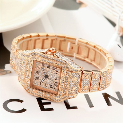montre gypsophile avec diamants en alliage de zinc chiffres romains