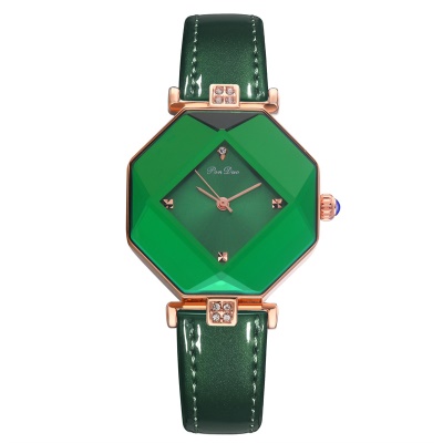 Montres pour femmes losange miroir bracelet en cuir véritable alliage de zinc