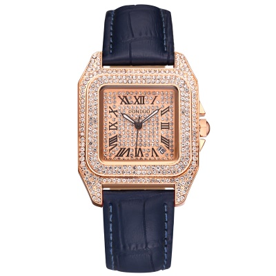 Montre pour dames avec diamant cadran carré quartz imperméable