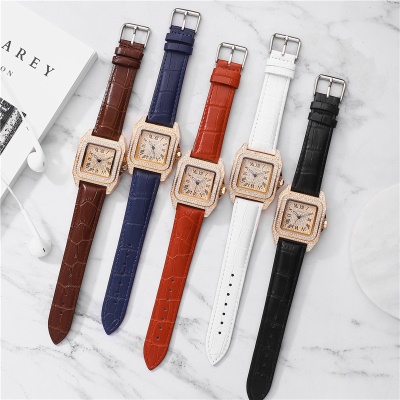 Montre pour dames avec diamant cadran carré quartz imperméable