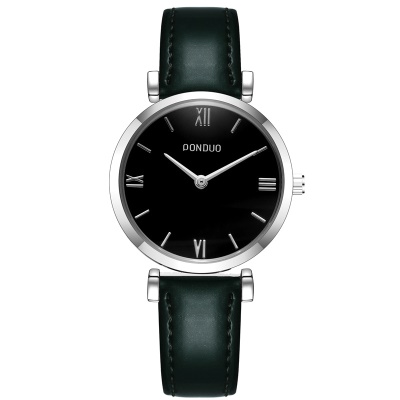 Montre avec bracelet en acier/Bracelet en cuir pour femmes gravure romaine avec miroir revêtu