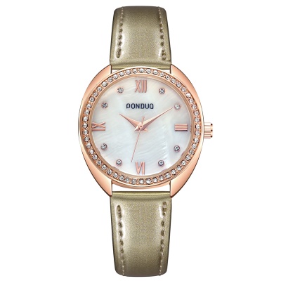 Montres dames aiguilles disque nacré bracelet en cuir imperméable