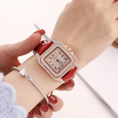 Montre pour dames avec diamant cadran carré quartz imperméable