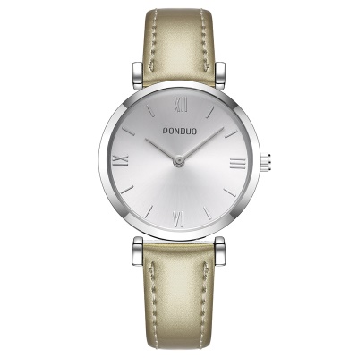 Montre avec bracelet en acier/Bracelet en cuir pour femmes gravure romaine avec miroir revêtu