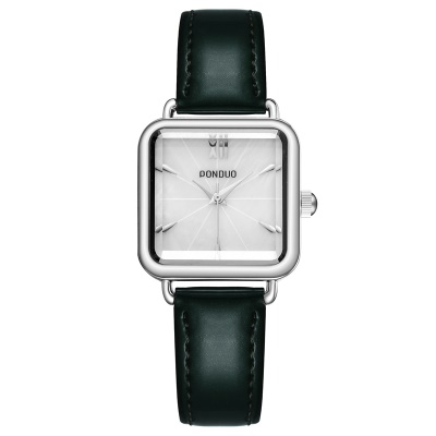 Montres pour dames cadran carré en acier/bracelet en cuir étanche