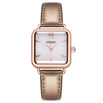 Montres pour dames cadran carré en acier/bracelet en cuir étanche