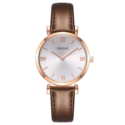 Montre avec bracelet en acier/Bracelet en cuir pour femmes gravure romaine avec miroir revêtu